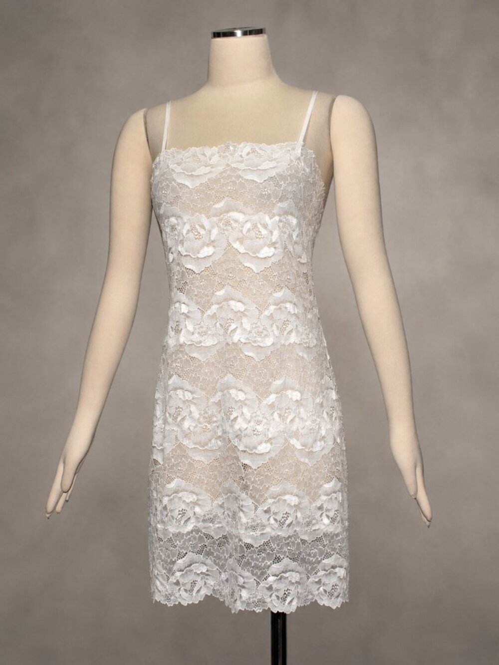 Josie Natori Ivory Floral Lace Chemise Slip Nightgown M Sheer Luxury Lingerie
